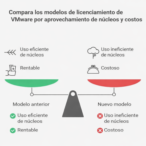 Compara los modelos de licenciamiento de VMware por aprovechamiento de nucleos y costos