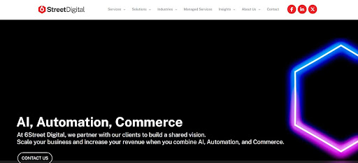 6Street Digital homepage featuring AI, automation, and commerce integration message.