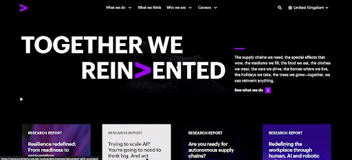 Accenture – focused on reinvention through tech and AI solutions.