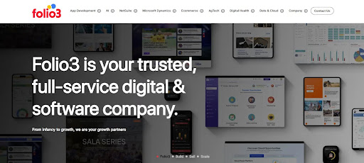 Folio3 homepage showcasing digital and software development services for businesses.