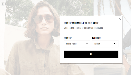 IKKS homepage dynamic country and language selector
