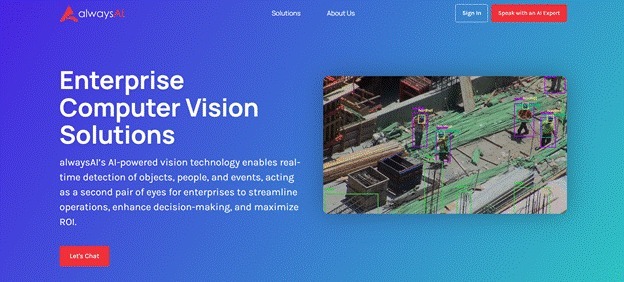 alwaysAI dashboard detecting people and objects in real time using AI vision models.