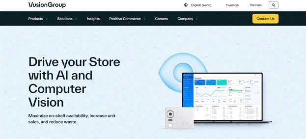 VusionGroup dashboard displaying shelf analytics and AI-driven retail insights.
