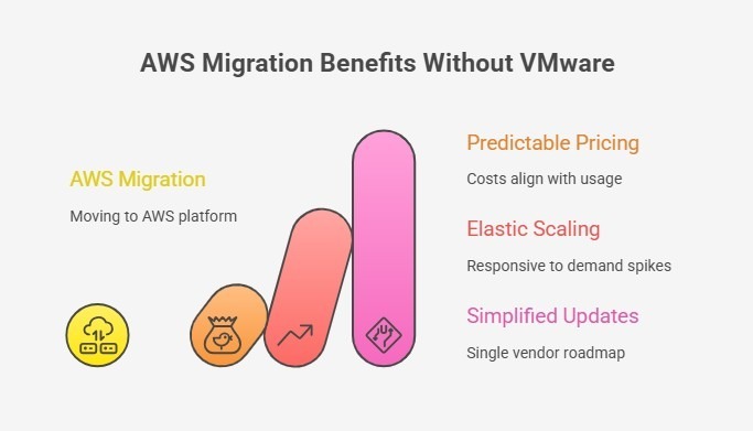 Graphic summarizing AWS migration benefits without the VMware stack.
