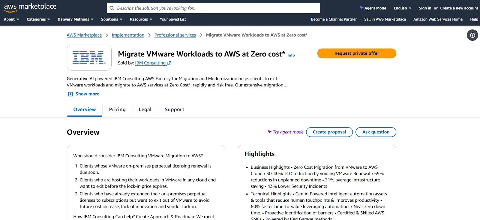IBM Consulting supporting VMware workload migration to AWS at scale.