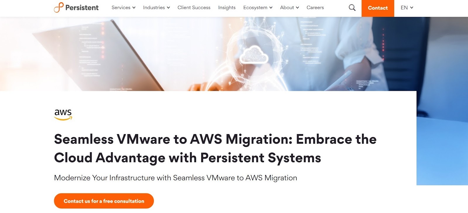 Persistent Systems enabling VMware to AWS migration and modernization.