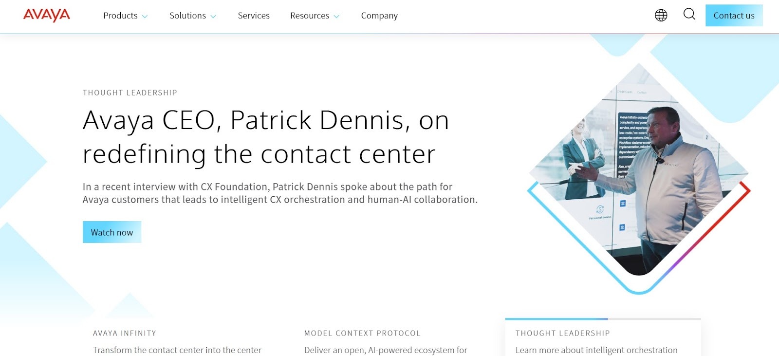 Avaya cloud contact center platform with AI orchestration and omnichannel routing.