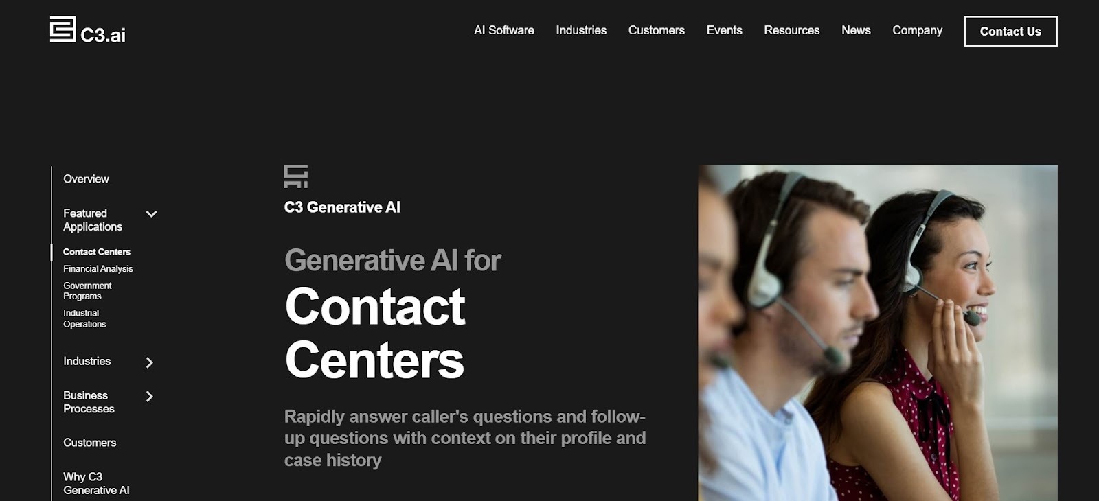 C3.ai generative AI platform for contact center workflows using enterprise data context.