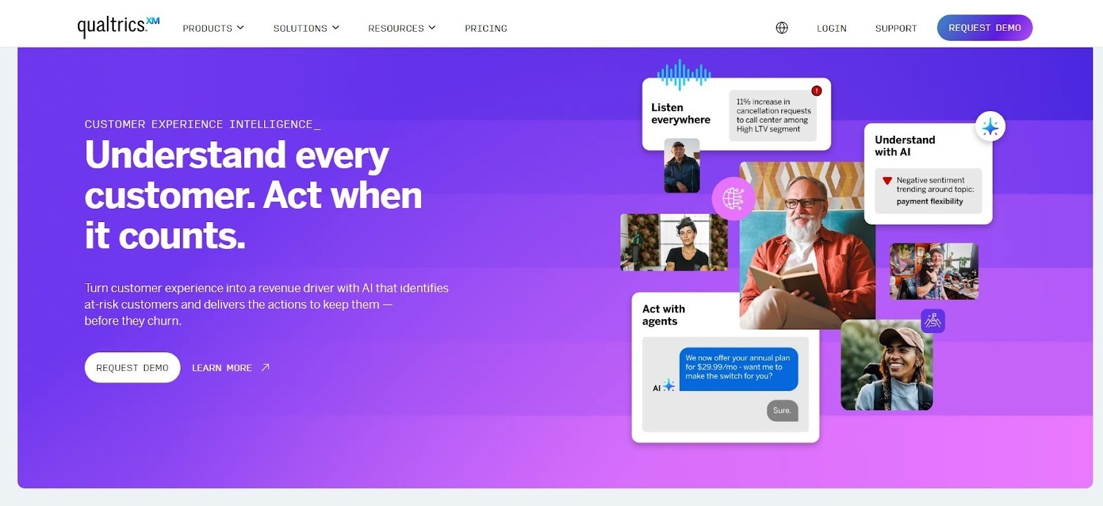 Qualtrics AI-driven experience management for analyzing call center interactions at scale.