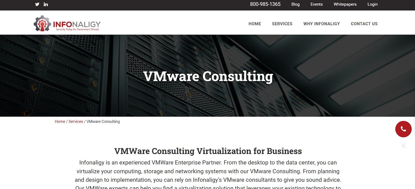 Infonaligy offering VMware consulting for data center virtualization needs.