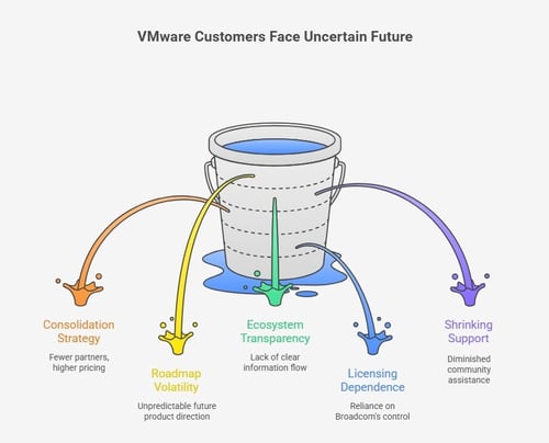 Diagram showing factors creating uncertainty for VMware customers today.