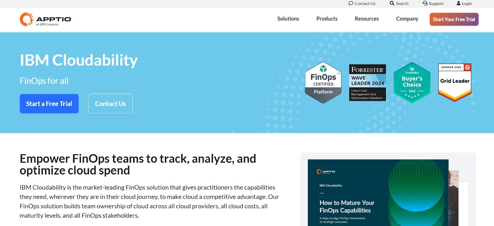 Apptio Cloudability showcasing FinOps capabilities for AWS cost optimization services